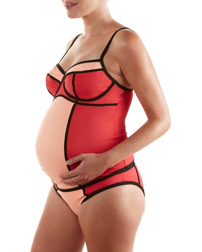Cache Coeur Rosy Two-piece Colorblock Maternity Tankini Swimsuit - Red