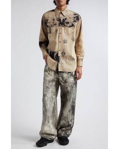 Acne Studios Relaxed Fit Tie Dye Denim Button-up Overshirt - Natural