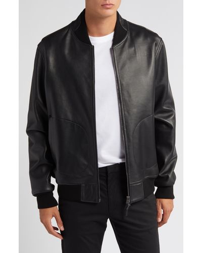 Emporio Armani Leather Bomber Jacket - Black