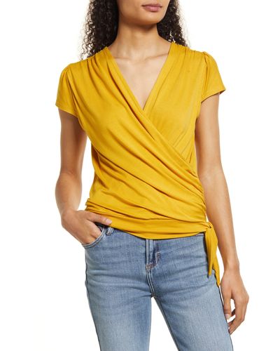 Loveappella Faux Wrap Top - Yellow