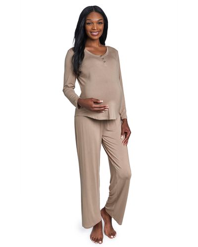 Everly Grey Laina Jersey Long Sleeve Maternity/nursing Pajamas - Natural