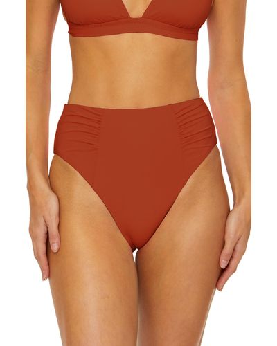SOLUNA Ruched High Waist Bikini Bottoms - Orange