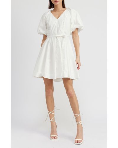 En Saison Caymen Cotton Puff Sleeve Minidress - White