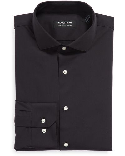 Nordstrom Tech-smart Trim Fit Stretch Dress Shirt - Black