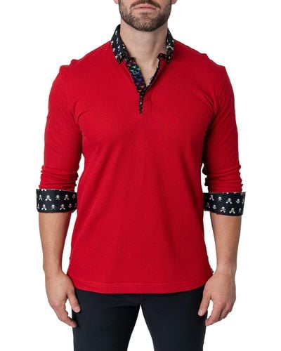 Maceoo Newton Solid Head Long Sleeve Polo At Nordstrom - Red