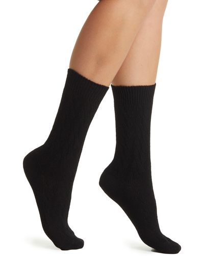 Oroblu Gwen Cable Knit Wool Blend Crew Socks - Black