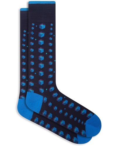 Bugatchi Geometric Mercerized Cotton Blend Dress Socks - Blue