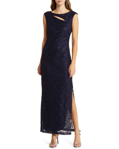 Connected Apparel Sequin Lace Sheath Gown - Blue