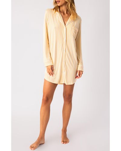 Pj Salvage Lazy Days Stripe Long Sleeve Nightgown - Natural