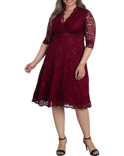 Kiyonna Mademoiselle Lace A-line Dress - Red