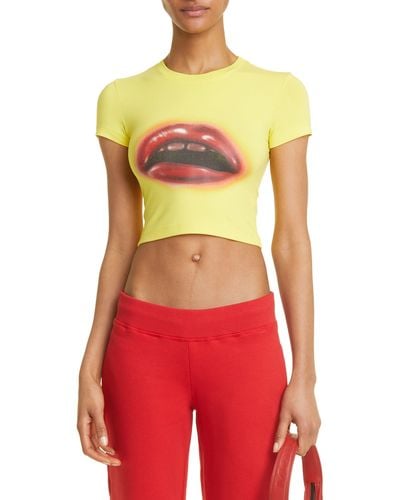 Mowalola Lips Crop Graphic T-shirt - Yellow