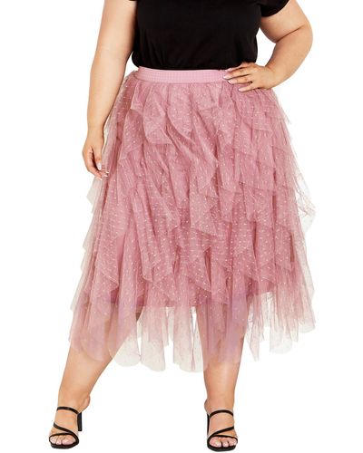 City Chic Maisie Ruffle Tulle Skirt - Pink