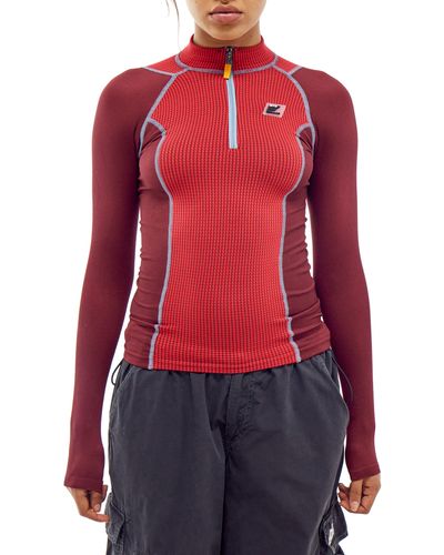 iets frans... Shelly Thermal Knit Quarter-zip Top - Red