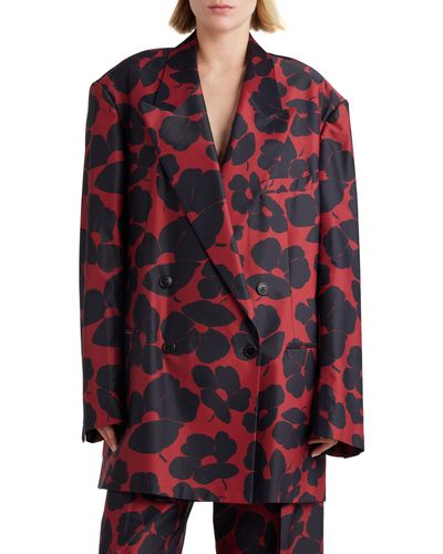 Dries Van Noten Floral Print Oversize Double Breasted Blazer - Red