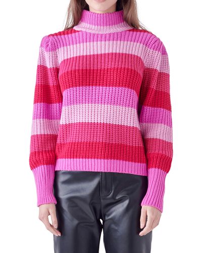 English Factory Stripe Turtleneck Sweater - Pink