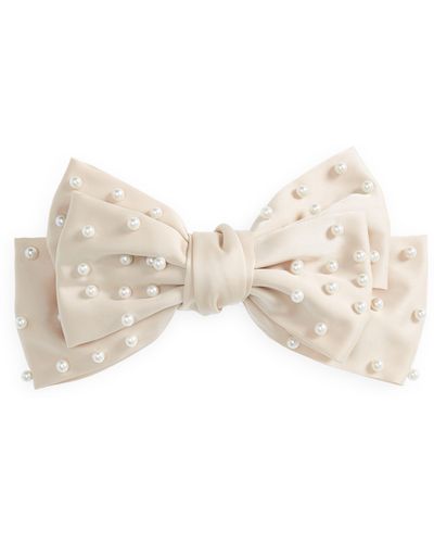 Tasha Imitation Pearl Bow Barrette - Natural