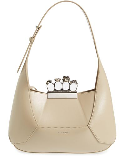 Alexander McQueen Jeweled Leather Hobo - Natural