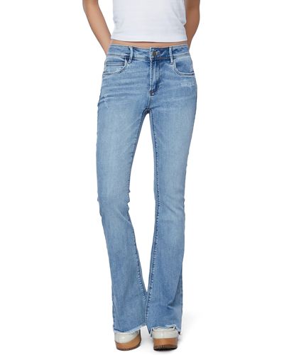 HINT OF BLU Frayed Mid Rise Slim Flare Jeans - Blue