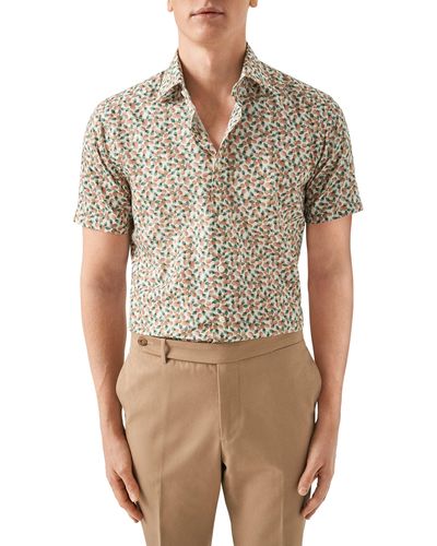 Eton Contemporary Fit Pineapple Print Cotton & Lyocell Short Sleeve Shirt - Natural