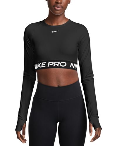 Nike Pro 365 Dri-fit Long Sleeve Crop Top - Black
