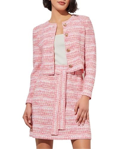 Ming Wang Stripe Tweed Crop Jacket - Pink