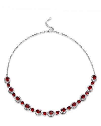 Savvy Cie Jewels Cubic Zirconia Halo Necklace - Red