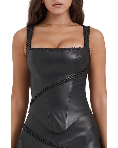 House Of Cb Leonie Whipstitch Faux Leather Corset Top - Black