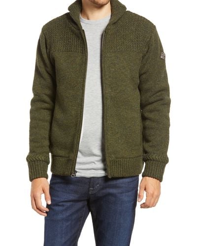 Schott Nyc Lined Wool Blend Zip Sweater Jacket - Green