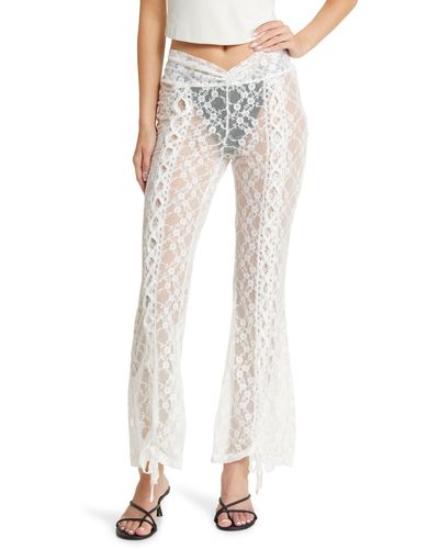 House Of Sunny Lovers Lace Sheer Kick Flare Pants - White