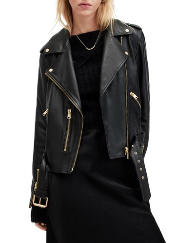 AllSaints Balfern Belted Leather Biker Jacket - Black