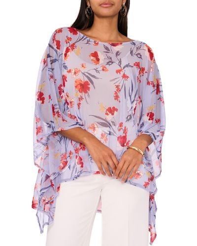 Chaus Floral Overlay Mesh Cape - Red
