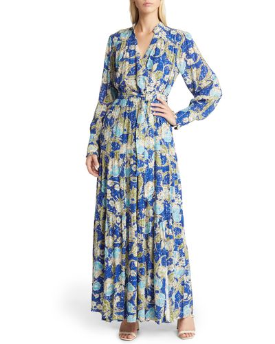 BTFL-life Anniki Floral Long Sleeve Maxi Wrap Dress - Blue
