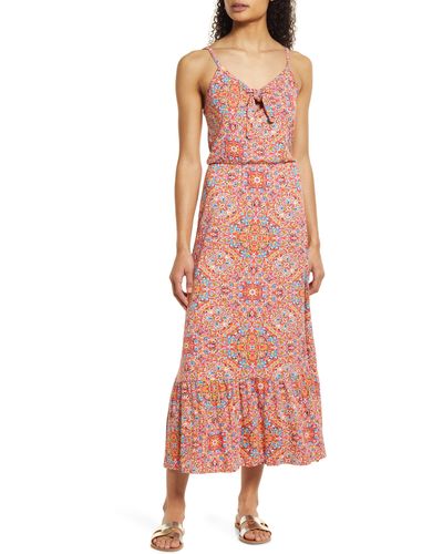 Loveappella Tie Front Maxi Sundress - Pink