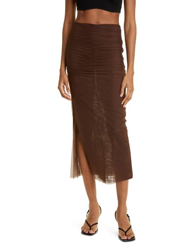 Sir. The Label Jacques Ruched Mesh Skirt - Brown