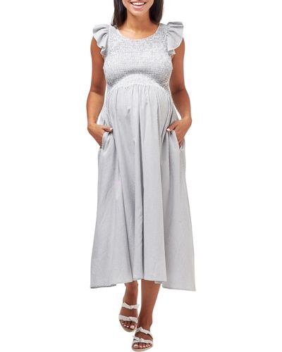 Nom Maternity Harper Smocked Dress - Gray