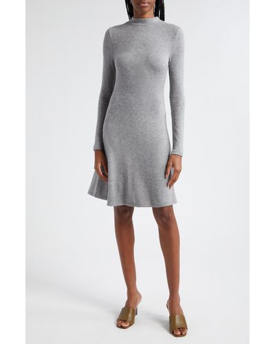 Vince Long Sleeve Fit & Flare Knit Dress - Gray