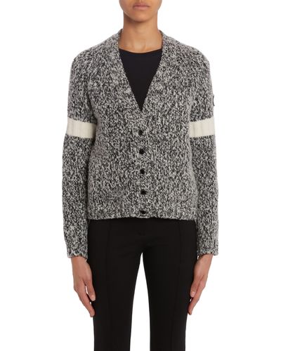 Moncler Stripe Sleeve Marled Wool Blend Cardigan - Gray