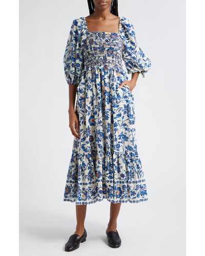 Cara Cara Jazzy Botanical Print Cotton Voile Dress - Blue