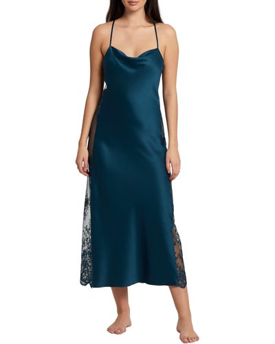 Rya Collection Darling Satin & Lace Nightgown - Blue