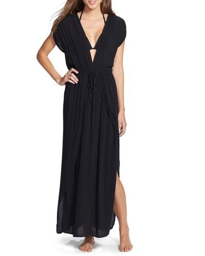 Elan Deep V-neck Cover-up Maxi Dress - Black