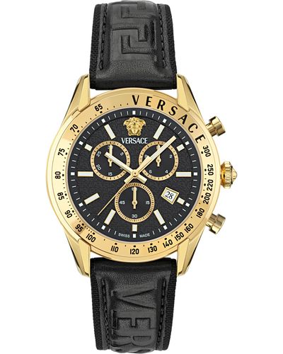 Versace Master Chronograph Leather Strap Watch - Metallic