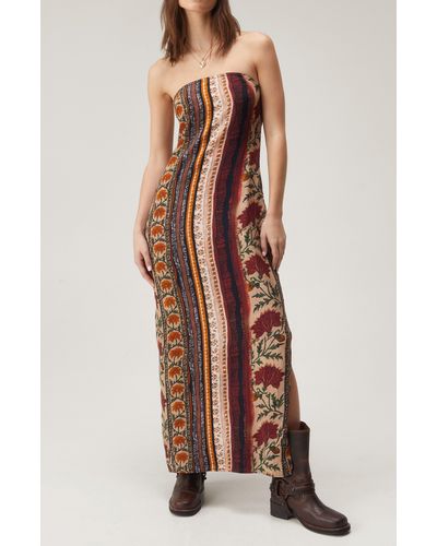 Nasty Gal Mixed Stripe Strapless Tie Back Maxi Dress - Brown