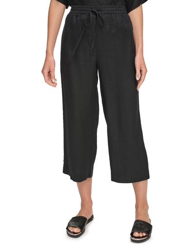 DKNY Drawstring Crop Linen Pants - Black