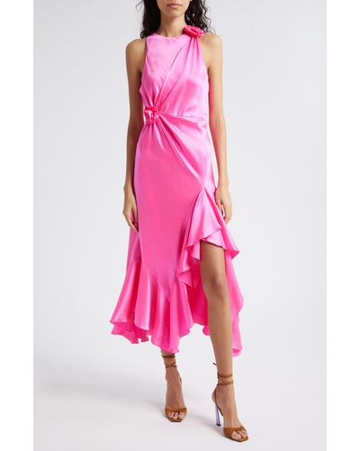 Cinq À Sept Cates Rosette & Ruffle Detail Silk Dress - Pink