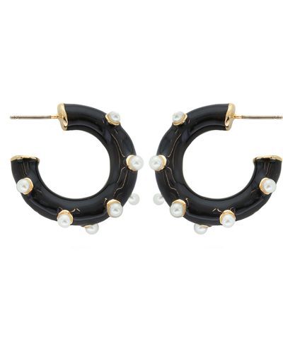 Panacea Imitation Pearl Hoop Earrings - Black