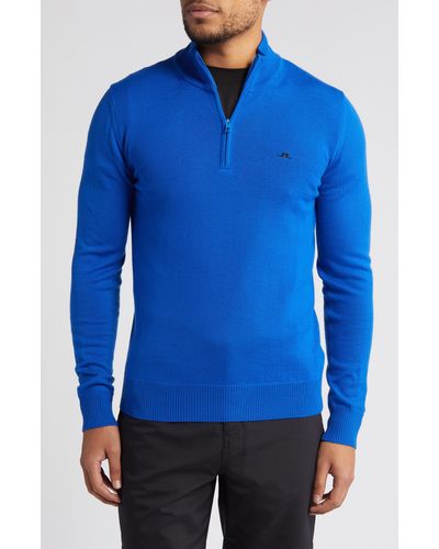 J.Lindeberg Kian Wool Quarter Zip Sweater - Blue