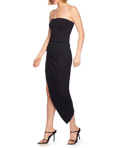 Susana Monaco Ruched Asymmetric Strapless Dress - Black