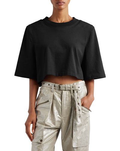 Isabel Marant Zaely Shoulder Pad Crop Cotton T-shirt - Black