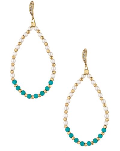 Ettika Imitation Pearl & Turquoise Beaded Teardrop Earrings - Blue