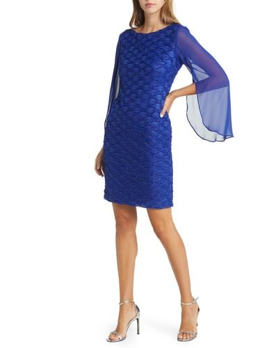 Connected Apparel Chiffon Sleeve Dress - Blue